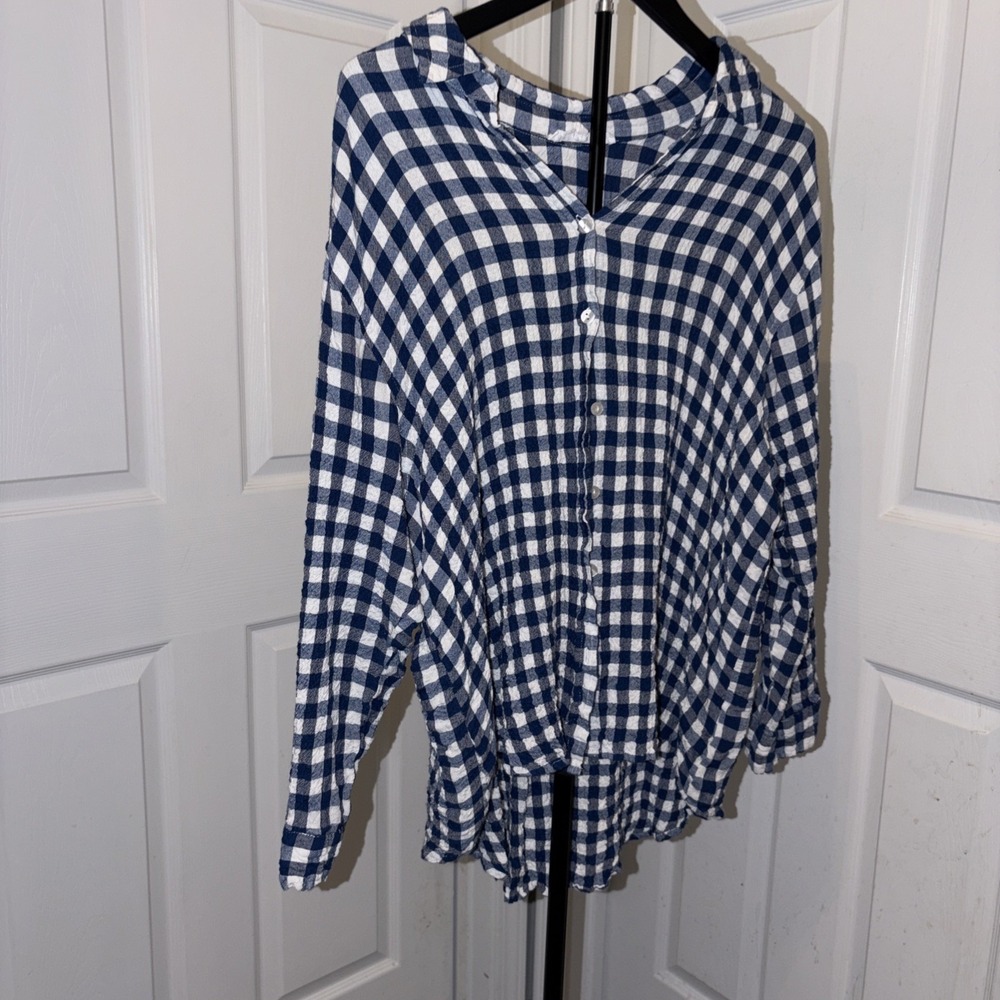 Jane + Delancey Gingham Checkered Button-Down 1X Coastal Grandma Chic Beach Cove